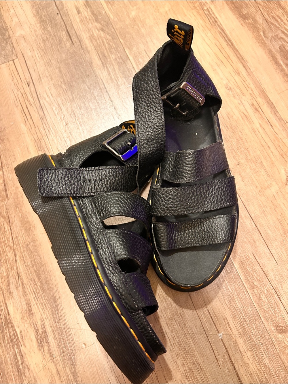 Dr. Martens Black Pebbled Leather Triple-Strap Sandals - Platform Sole